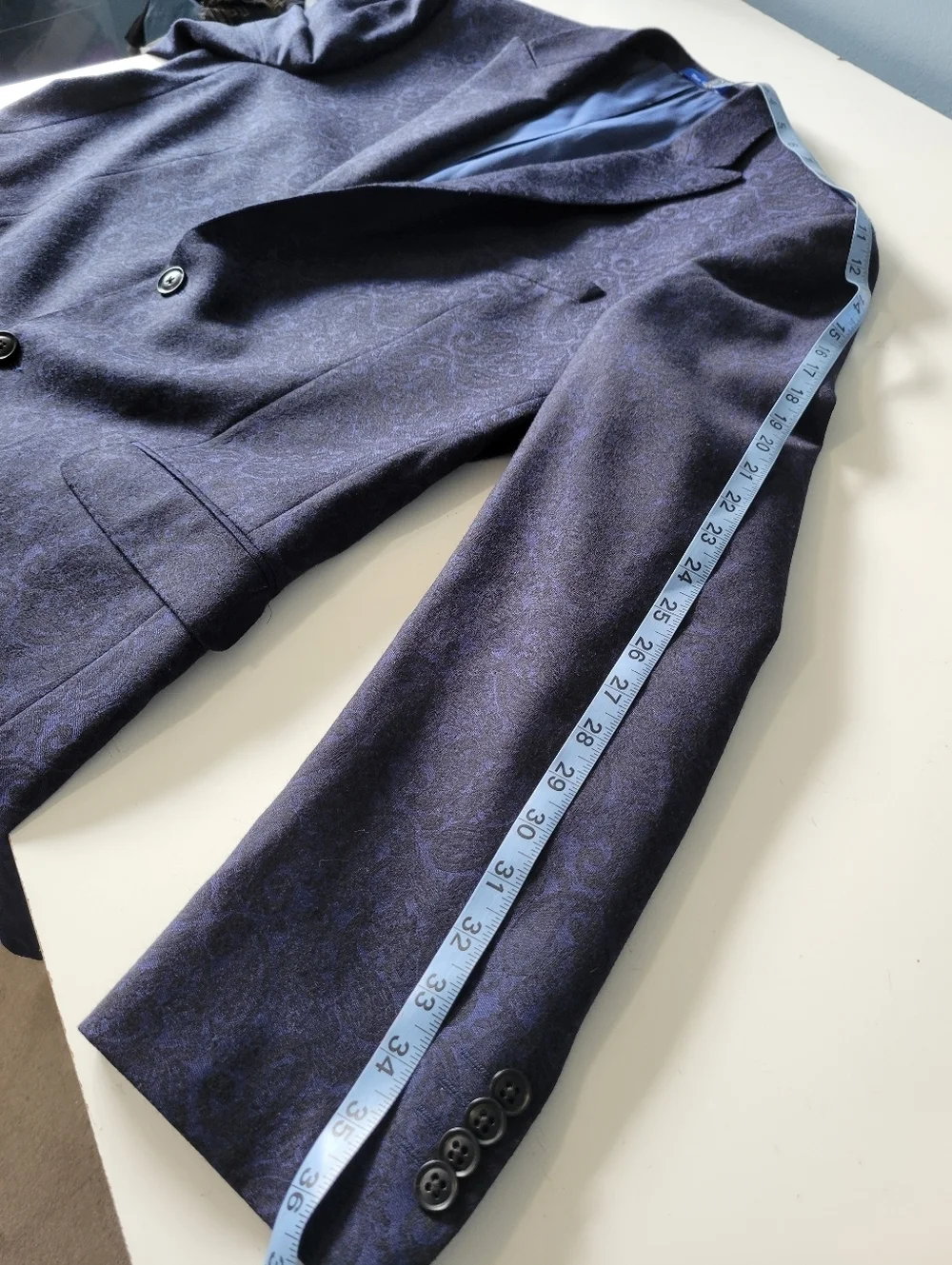 Paul Betenly Mens Wool Cashmere Paisley Blazer Blue Navy 46L